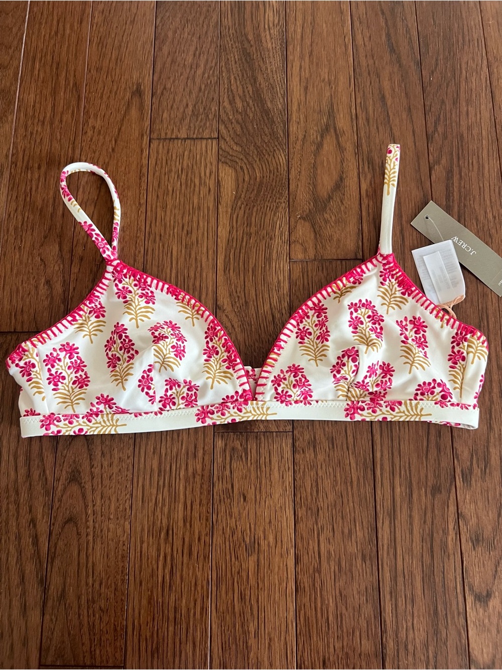 J. Crew Floral Bikini Top with Pink and Gold Print